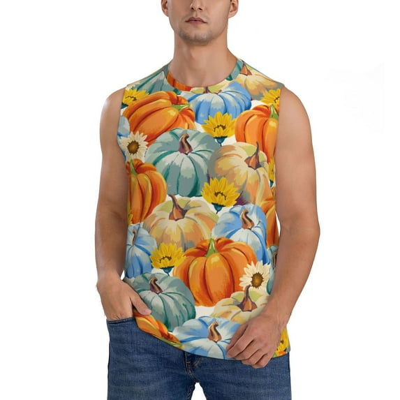 Disketp Pumpkins Sunflowers Sleeveless Tshirts For Men, Muscle Shirts For Men Dry Fit Tank Top-3x-Large