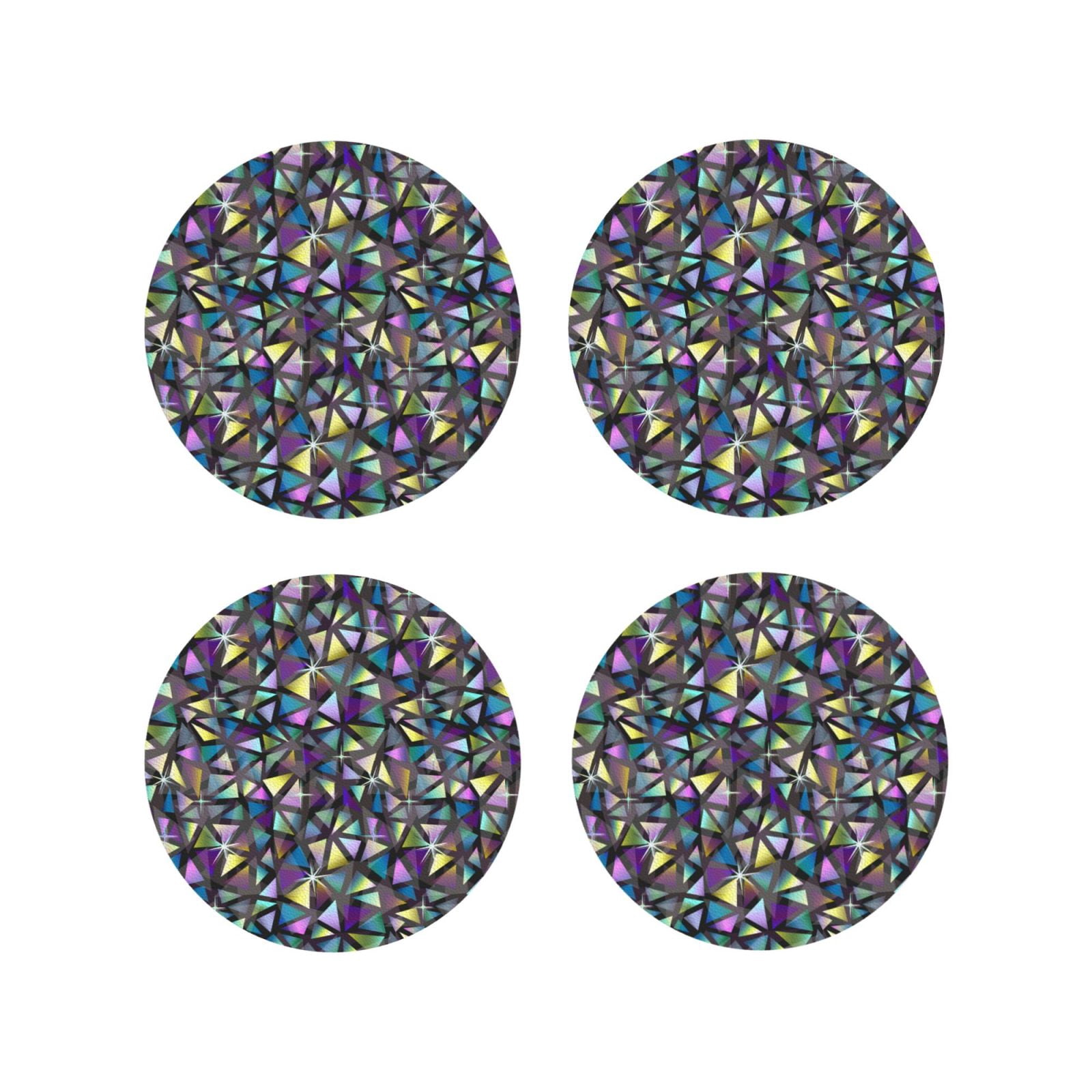 Disketp PurpleGold Triangles Funny Coasters,4 Pcs Leather Coasters