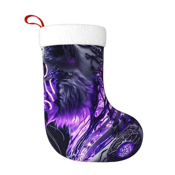 Disketp Purple Pattern White Tiger Christmas Stockings, Xmas Stocking for Family Holiday Season Décor, Personalized Holiday Indoor Decorations
