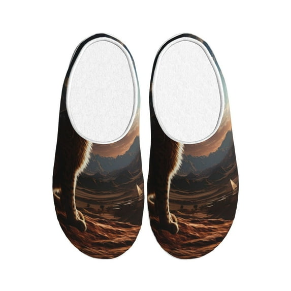 Disketp Pyramid Desert Cat Women's Men's Slippers Plush Slip-On House Slipper for Winter Indoor Soft Cushion Non-slip Fluffy Slides Slippers-8