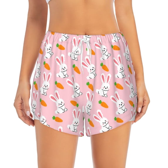 Disketp Rabbit And Carrot Print Women's Shorts Workout Shorts for Athletic Gym Running Shorts with Phone Pockets Small