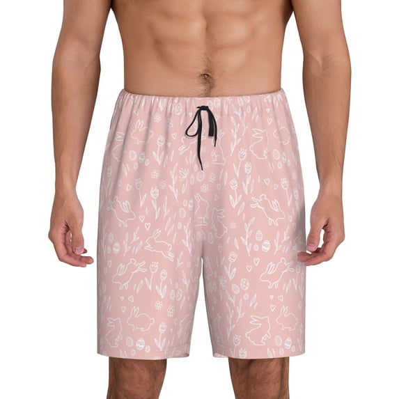 Disketp Rabbit And Flower for Men's Soft Sleep Pajama Shorts Lightweight Lounge Pant Sleep Pj with Elastic Waistband and Pockets-Large