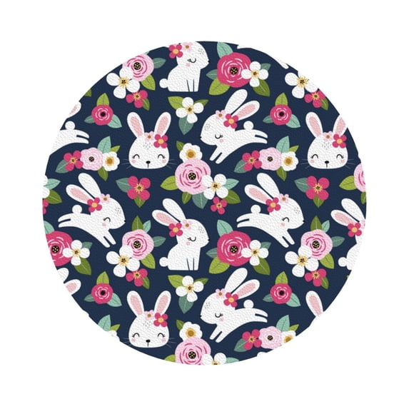 Disketp Rabbit And Rose Funny Coasters,6 Pcs Leather Coasters with Holder, Perfect Housewarming Hostess Gifts,Protect Furniture from Water Marks Scratch and Damage