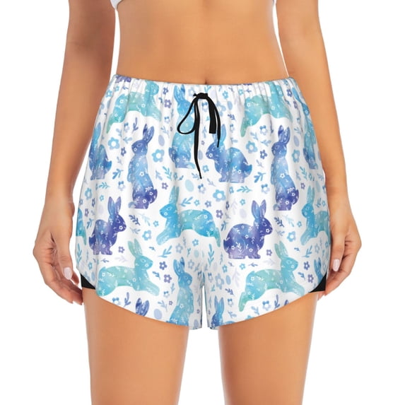 Disketp Rabbit2 Print Women's Shorts Workout Shorts for Athletic Gym Running Shorts with Phone Pockets Small