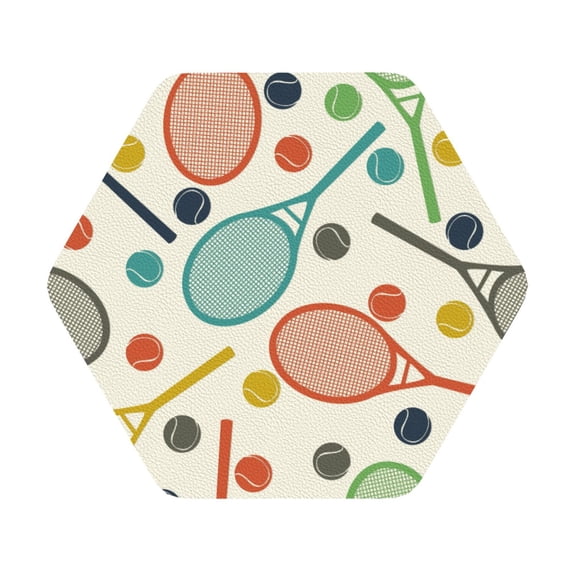 Disketp Racket And Tennis Ball Funny Coasters,4 Pcs Leather Coasters With Holder, Perfect Housewarming Hostess Gifts,Protect Furniture From Water Marks Scratch And Damage