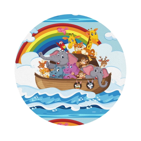Disketp Rainbow Animals On Noah'S Ark Funny Coasters,6 Pcs Leather Coasters With Holder, Perfect Housewarming Hostess Gifts,Protect Furniture From Water Marks Scratch And Damage
