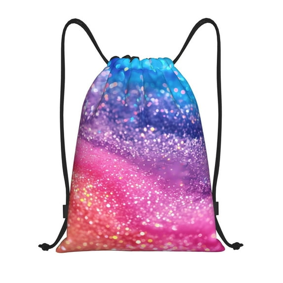 Disketp Rainbow Glitter Cute Drawstring Backpack Drawstring Gym Bags Draw String Bags for Sports, Gym, Travel, Swimming, Beach-Medium