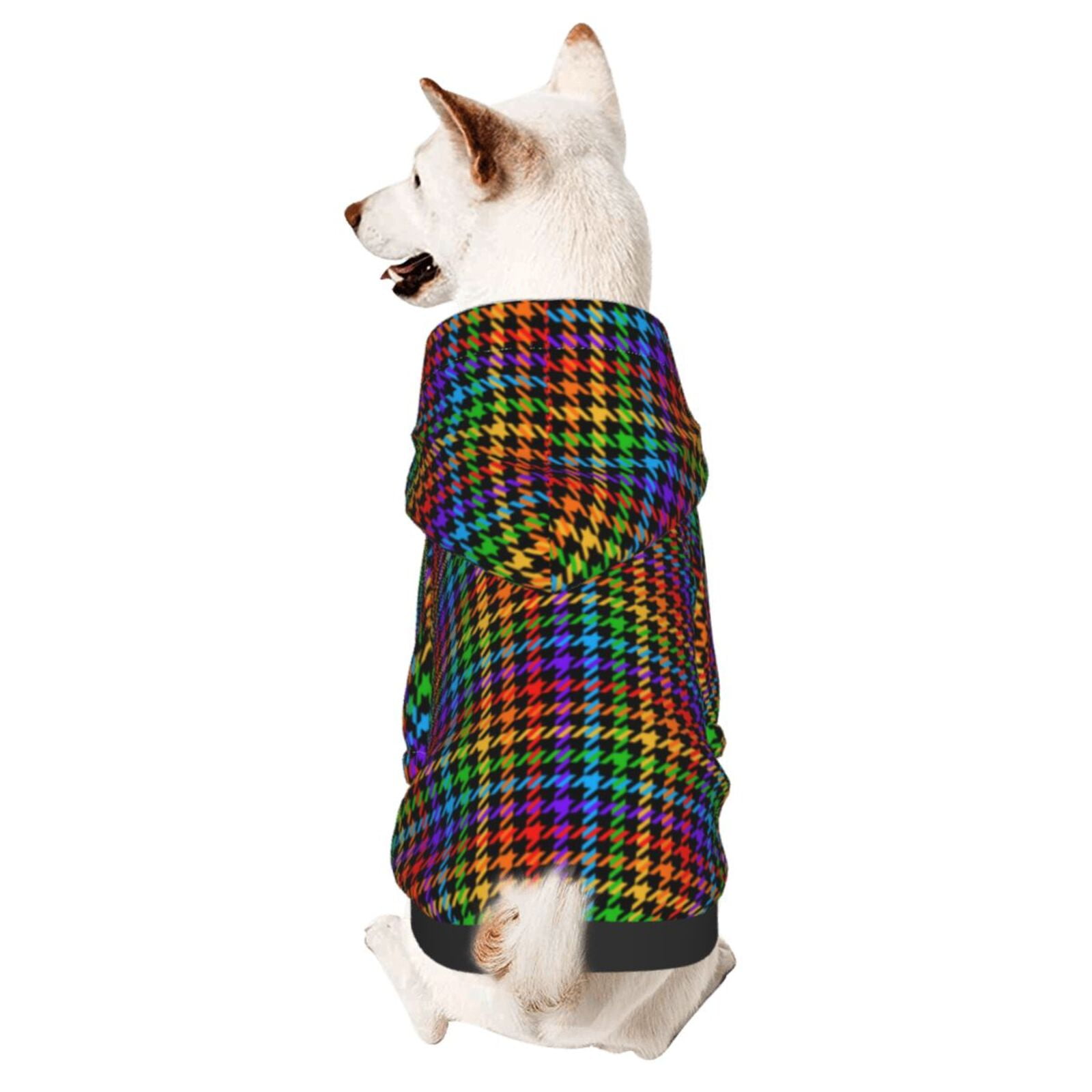 Disketp Rainbow Houndstooth Dog Hoodie Dog Clothes with Hat, Pet Winter