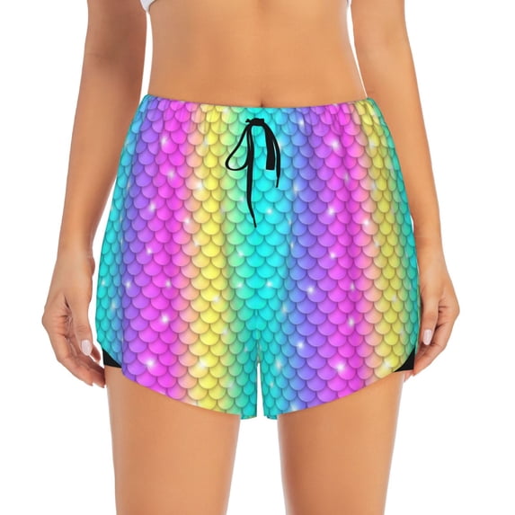 Disketp Rainbow Scales2 Print Women's Shorts Workout Shorts for Athletic Gym Running Shorts with Phone Pockets XX-Large