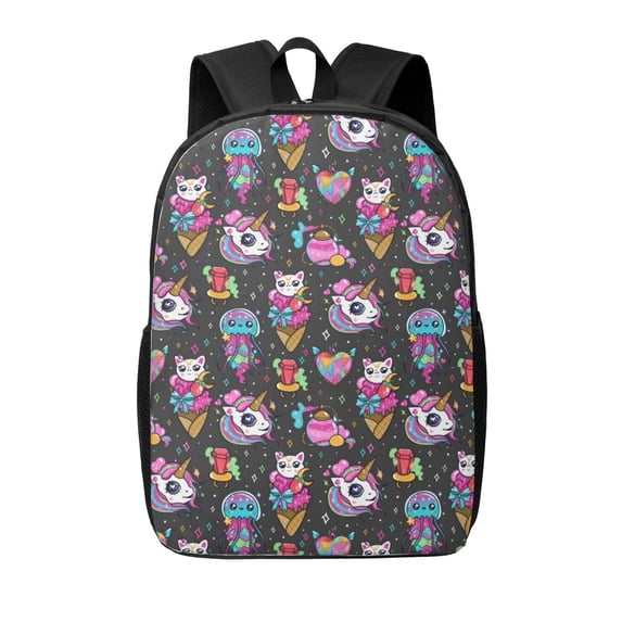 Disketp Rainbow Unicorn And Cat Icecream School Backpack, Lightweight Basic Middle School Bookbags 17 Inch Casual Daypack for Student College, Travel or Outdoor