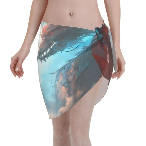 Disketp Red And Blue Sky Dragon Women Swimsuit Cover Up Short Chiffon Summer Beach Sarong Bikini Wrap Skirt Bathing Suit
