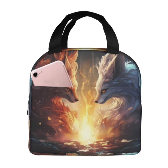 Disketp Red And White Flame Fox Lunch Bag for Women Men, Leakproof Thermal Cooler Sack Food Handbags Case High Capacity forTravel Work School Picnic