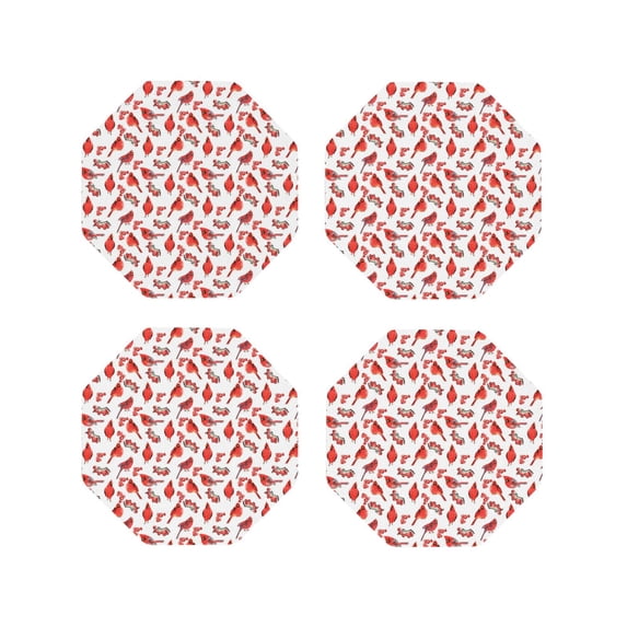 Disketp Red Birds Funny Coasters,4 Pcs Leather Coasters with Holder, Perfect Housewarming Hostess Gifts,Protect Furniture from Water Marks Scratch and Damage-Octagon
