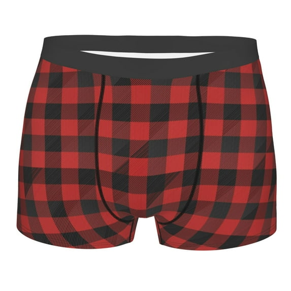 Disketp Red Black Plaid Men's Boxer Briefs,Soft and Breathable Cotton Underwear with ComfortFlex Waistband