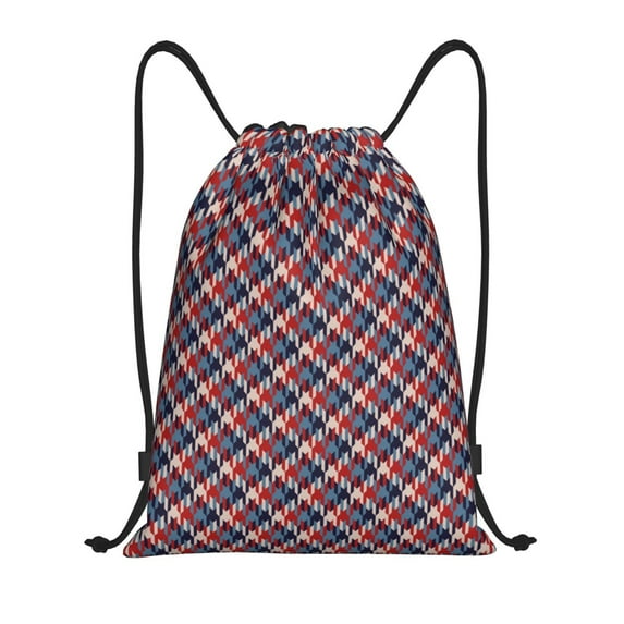 Disketp Red Blue Checked Drawstring Backpack Drawstring Gym Bags Draw String Bags for Sports, Gym, Travel, Swimming, Beach-Small