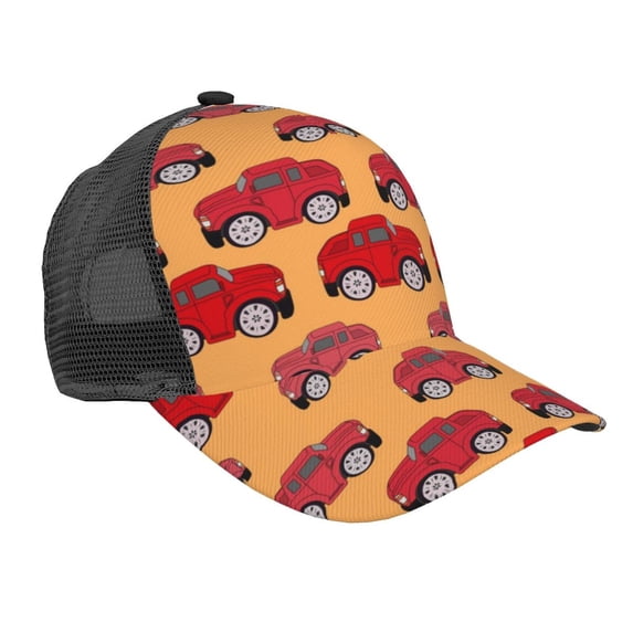 Disketp Red Cars Print Trucker Hat Men Women - Mesh Baseball SnapBack Cap
