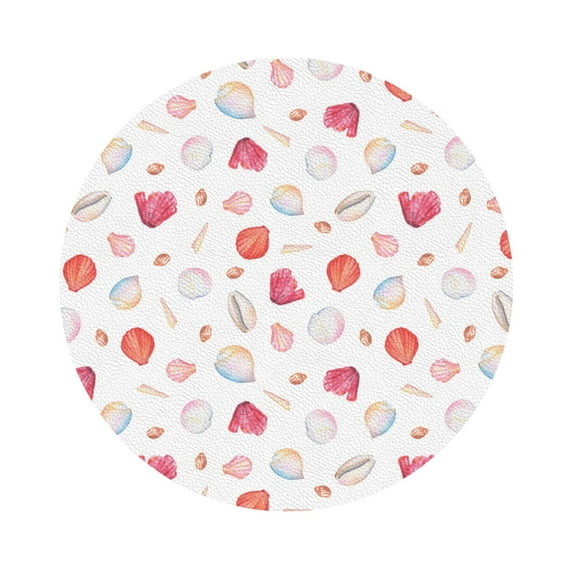 Disketp Red Coral And Scallop Seashell Funny Coasters,6 Pcs Leather Coasters With Holder, Perfect Housewarming Hostess Gifts,Protect Furniture From Water Marks Scratch And Damage