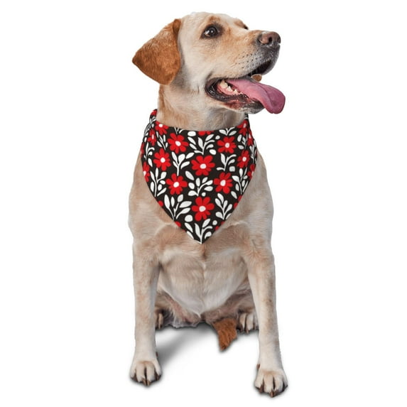 Disketp Red Floral Dog Bandanas 1PC Triangle Adjustable Puppy Bandana Bib Handkerchief for Large Medium Girl Dogs Pets Gift