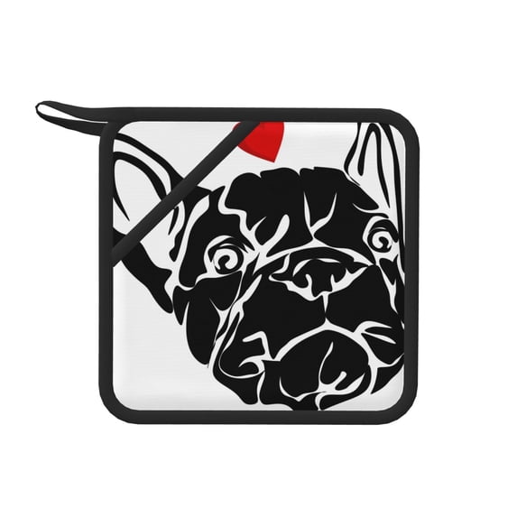 Disketp Red Heart And Puppy Of Bulldog Pot Holders Kitchen Insulation Mats Heat Resistant Pot-Holder Oven Anti-Scald Pads for Cooking Baking, 7.1*7.1inch