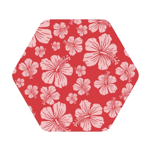 Disketp Red Hibiscus Flower Funny Coasters,6 Pcs Leather Coasters With Holder, Perfect Housewarming Hostess Gifts,Protect Furniture From Water Marks Scratch And Damage