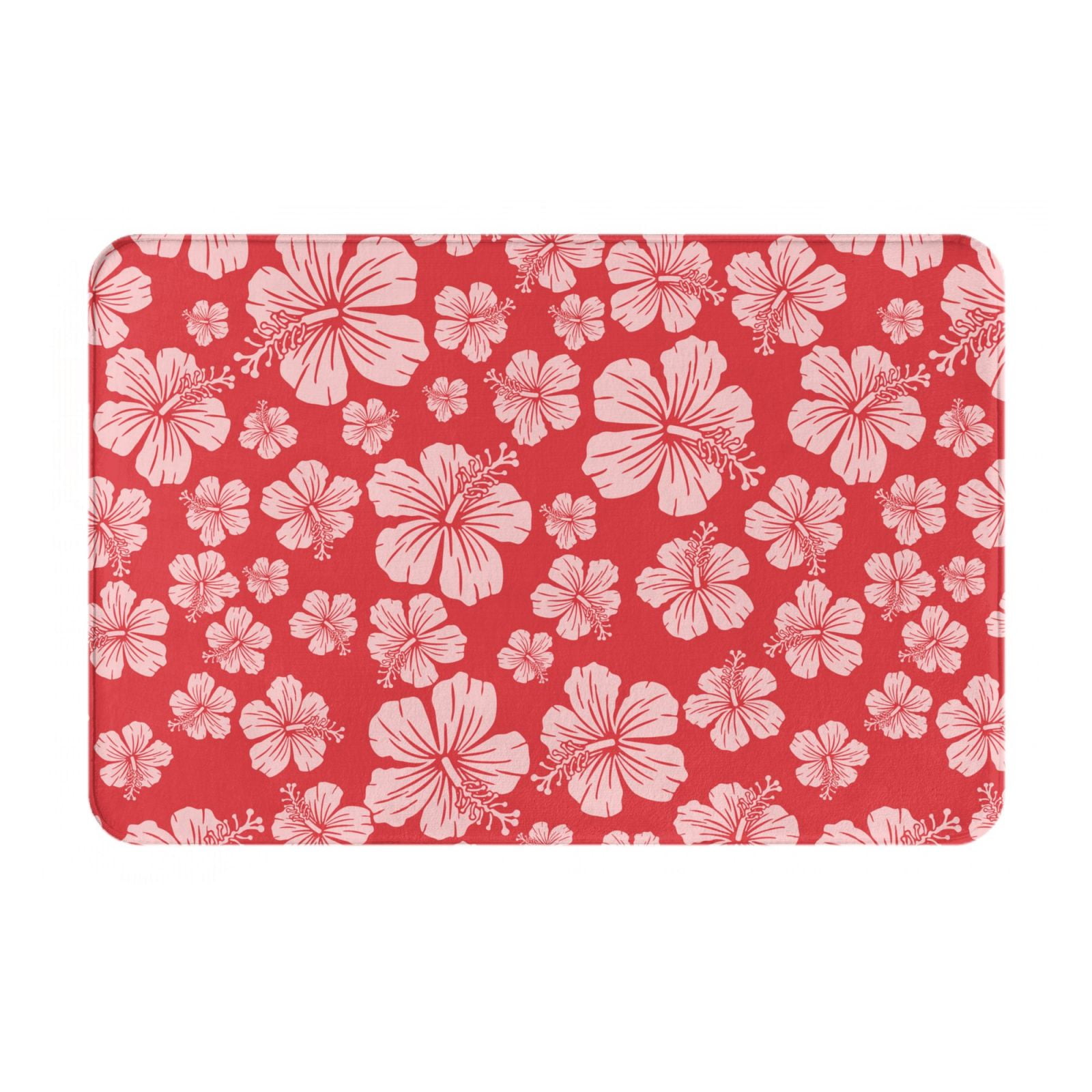 Disketp Red Hibiscus Flower Mat For Front Door Outside Doormat