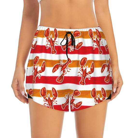 Disketp Red Lobster Print Women's Shorts Workout Shorts for Athletic Gym Running Shorts with Phone Pockets Medium