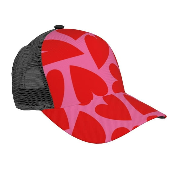 Disketp Red Love Heart Print Trucker Hat Men Women - Mesh Baseball SnapBack Cap
