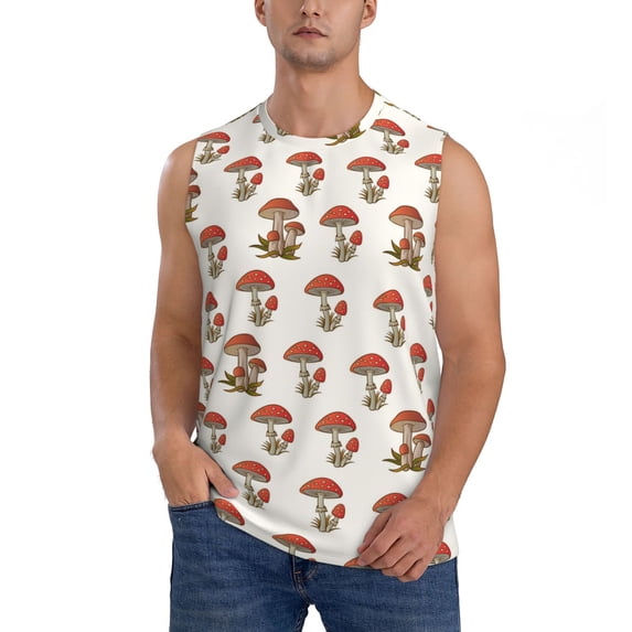 Disketp Red Mushrooms Sleeveless Tshirts For Men, Muscle Shirts For Men Dry Fit Tank Top-3x-Large