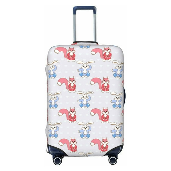 Disketp Red Squirrel And Blue Rabbit Elastic Travel Luggage Cover Travel Suitcase Protective Cover For Trunk Case Apply To 18''-32'' Suitcase Cover-Small