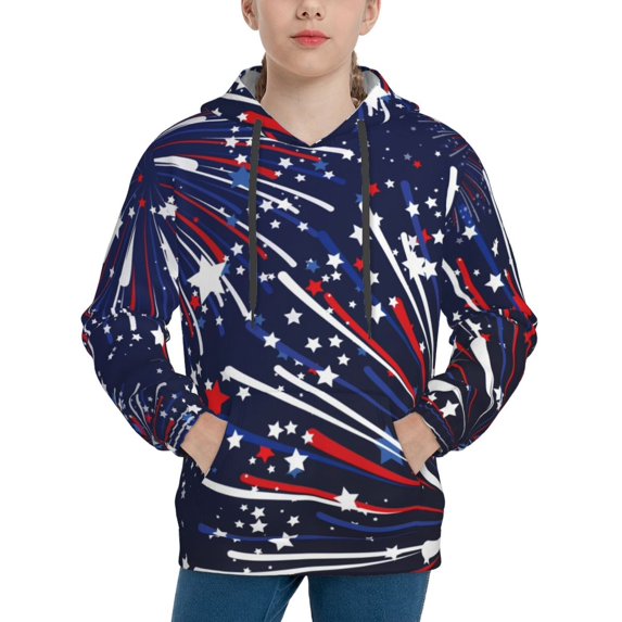 Disketp Red White Blue Fireworks 1 Youth Hoodie Sweatshirt for Boys Girls Kids Pullover Hooded Classic Casual Essentials Hoodie-Medium