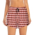 thumbnail image 1 of Disketp Red and Brown Squares Print Women's Shorts Workout Shorts for Athletic Gym Running Shorts with Phone Pockets X-Large, 1 of 8