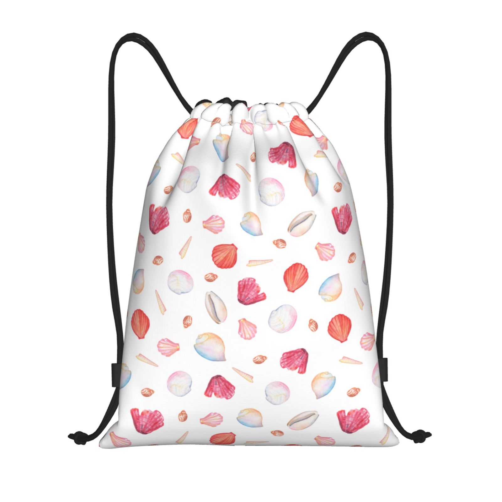 Disketp Red coral and scallop seashell Drawstring Backpack Drawstring