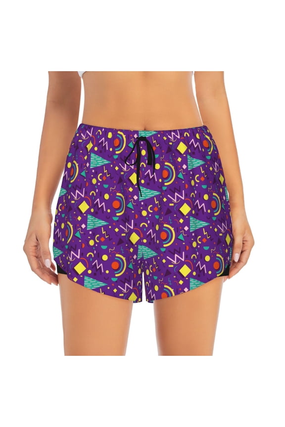 Retro 80s Style Print Women's Shorts Workout Shorts for Athletic Gym Running Shorts with Phone Pockets Small