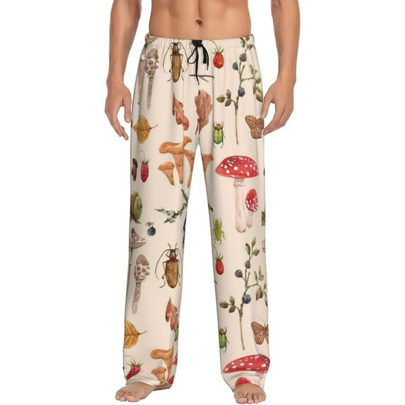 Disketp Retro Autum Mushrooms Men'S Pajama Pants - Ultra Soft Fleece Sleep And Lounge Pants (Size: S-Xxl)