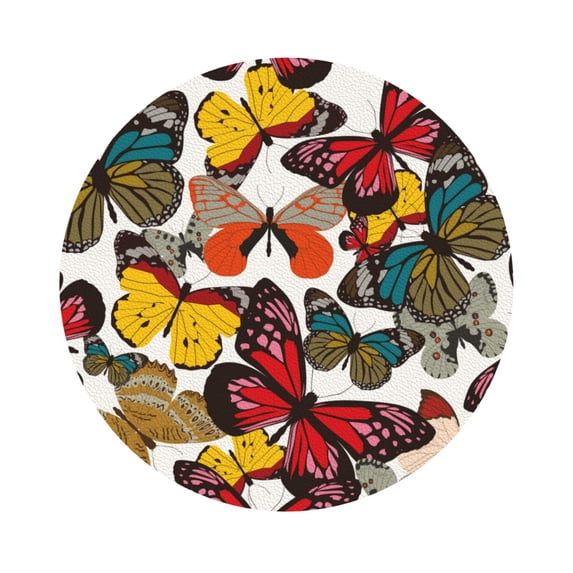Disketp Retro Floral Butterfly Funny Coasters,6 Pcs Leather Coasters With Holder, Perfect Housewarming Hostess Gifts,Protect Furniture From Water Marks Scratch And Damage