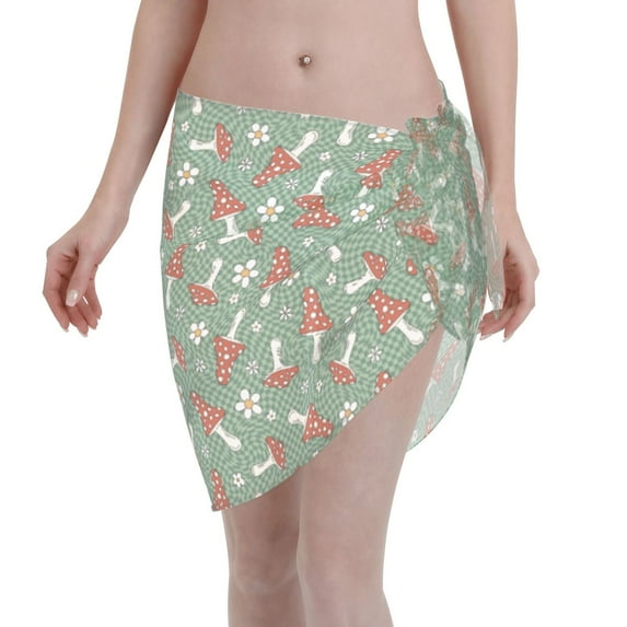 Disketp Retro Hippie Groovy Mushroom Women Swimsuit Cover Up Short Chiffon Summer Beach Sarong Bikini Wrap Skirt Bathing Suit