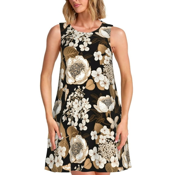 Disketp Retro Hydrangeas for Women's Sleeveless Dress Womens Summer Dresses Beach Casual Loose Dress