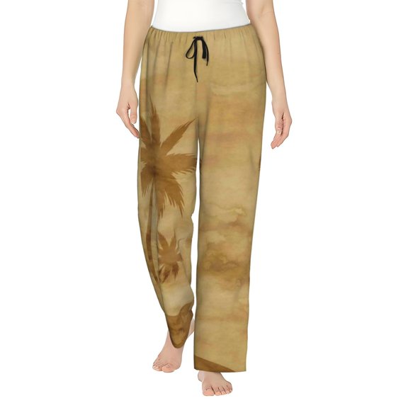 Disketp Retro Palm Tree Print Women'S Comfy Pajama Pants Casual Drawstring Palazzo Lounge Wide Leg Pants