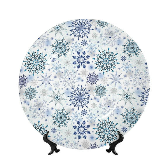 Disketp Retro ice blue snowflakes Ceramic Plate Dinner Plates Bone China Decorative Plates Art Ceramic Ornaments for Wall Hanging Decoration -6in