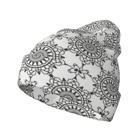 Disketp Retro sketch flower lines Winter Beanie for Men Women Beanie Knit Hat Cuffed Cap Beanie Knit Chunky Snow Cap