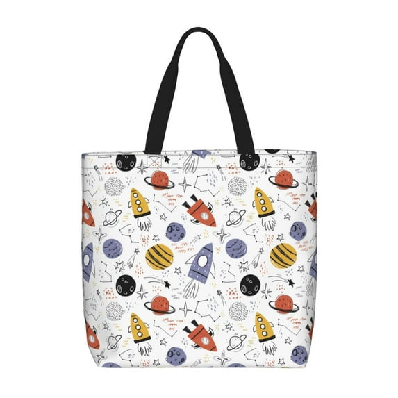Disketp Rocket Planets Canvas Tote Bag,Women Shoulder Bag Crossbody Handbag with Zipper Closure