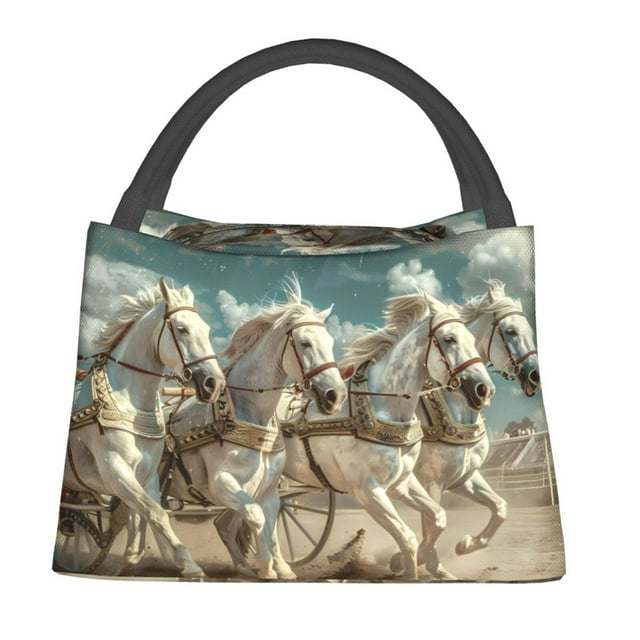 Disketp Roman Chariot Horse Race Insulated Bags, Insulated Cooler Bag Totes for Lunch Beach