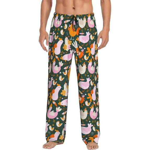 Disketp Roosters and Chicks Men's Pajama Pants - Ultra Soft Fleece Sleep and Lounge Pants (Size: S-XXL)