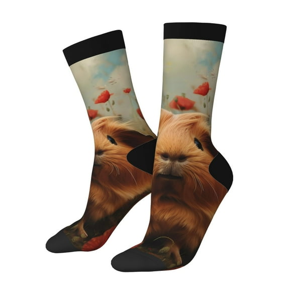 Disketp Rose Cute Guinea Pig Unisex Crew Socks Lightweight Breathable Ventilation Ankle Socks, Mid-calf socks for Daily