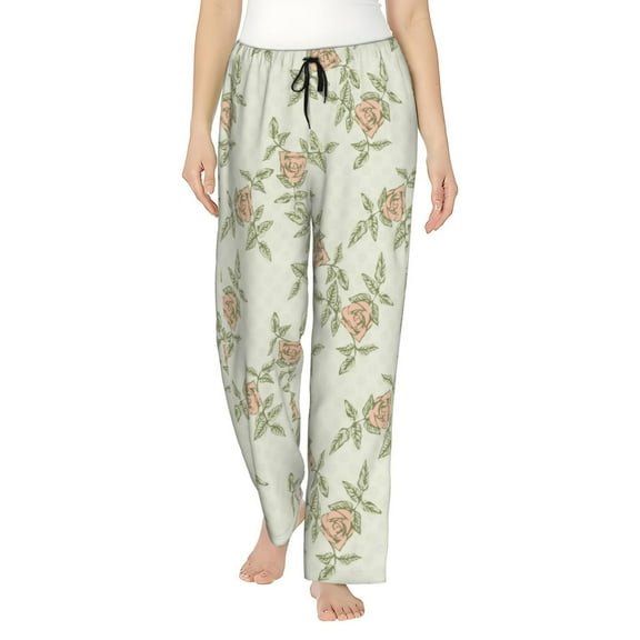 Disketp Rose Darkseagreen Print Women'S Comfy Pajama Pants Casual Drawstring Palazzo Lounge Wide Leg Pants