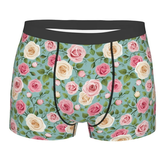Disketp Rose Flowers Men's Boxer Briefs,Soft and Breathable Cotton Underwear with ComfortFlex Waistband