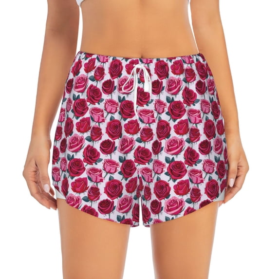 Disketp Rose Flowers Print Women's Shorts Workout Shorts for Athletic Gym Running Shorts with Phone Pockets Small