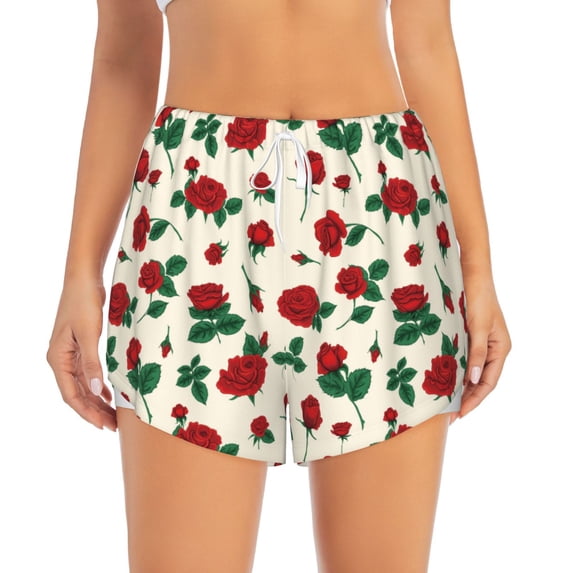 Disketp Rose Flowers Print Women's Shorts Workout Shorts for Athletic Gym Running Shorts with Phone Pockets Small