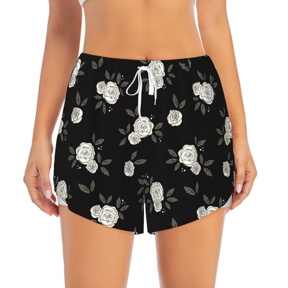 Disketp Rose Flowers Print Women's Shorts Workout Shorts for Athletic Gym Running Shorts with Phone Pockets Small
