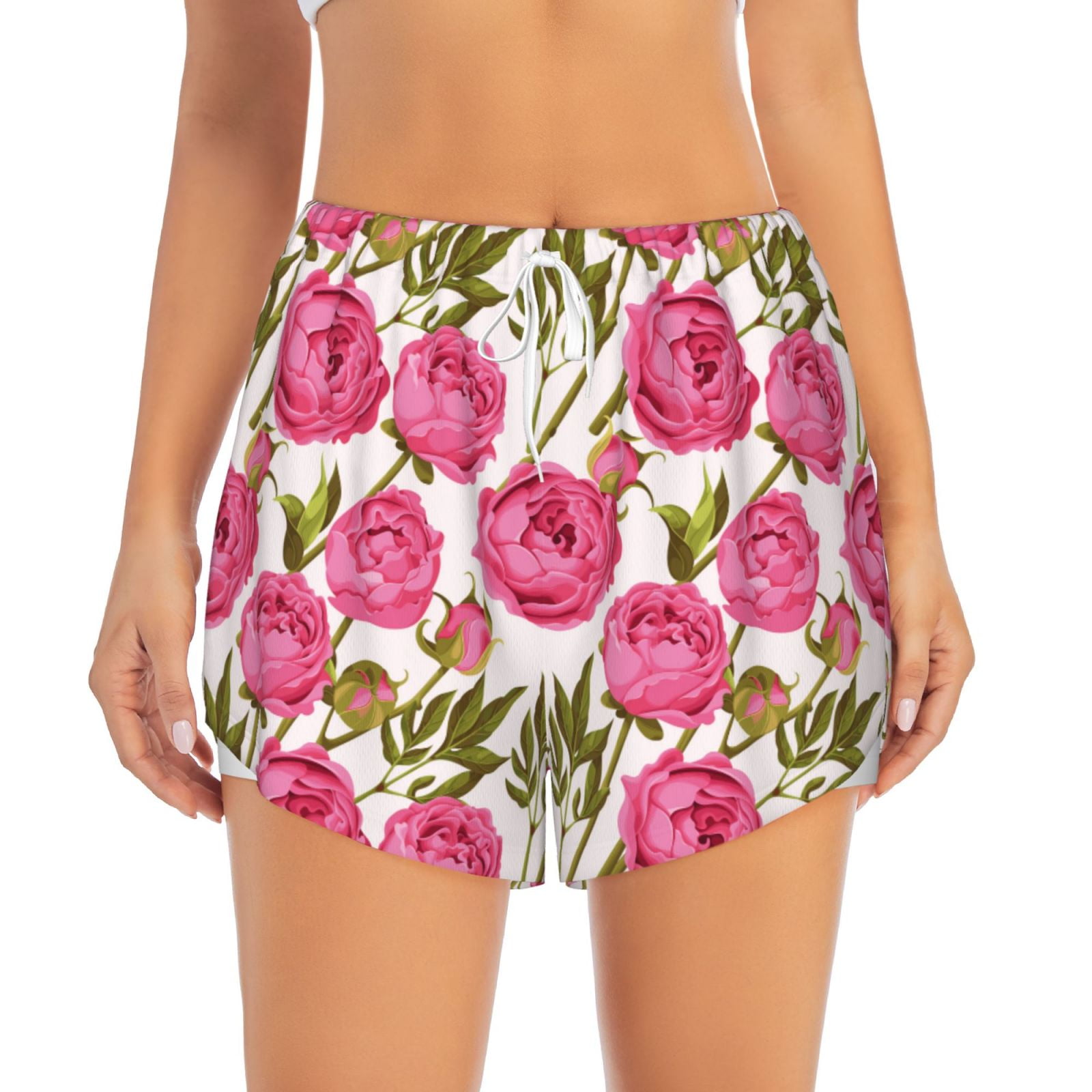 Disketp Rose Flowers Print Women's Shorts Workout Shorts for Athletic